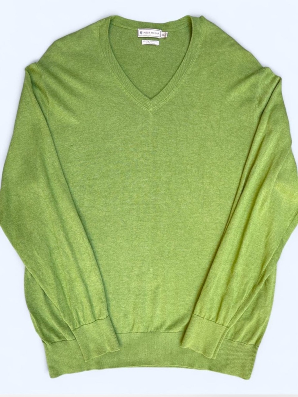 Peter Millar silk cotton cashmere V-Neck Sweater Green preppy golf academia XL